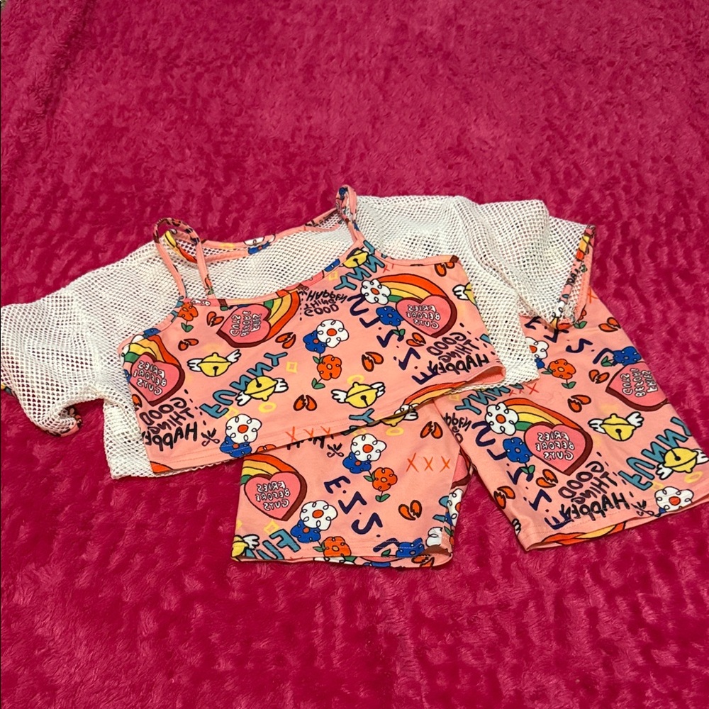 SHEIN Peach Retro Cartoon Print Two-Piece Set